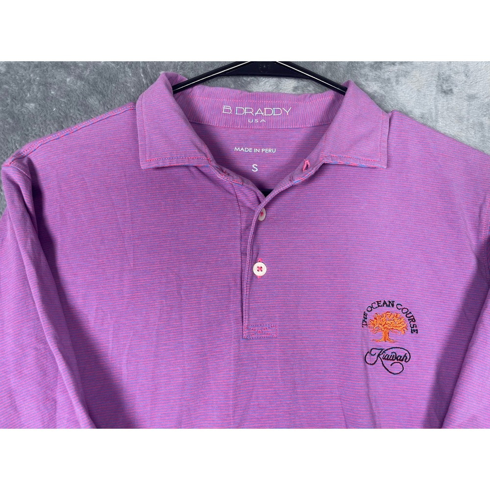 B. Draddy Kiawah Ocean Course Mens Polo Shirt Purple Striped Size Small